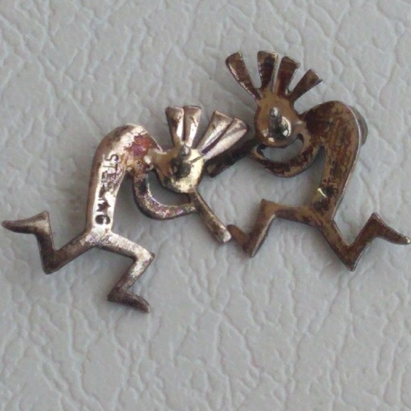 Earth Mined Opal Sterling Silver Kokopelli Stud Earrings VINTAGE Native American - Picture 6 of 8
